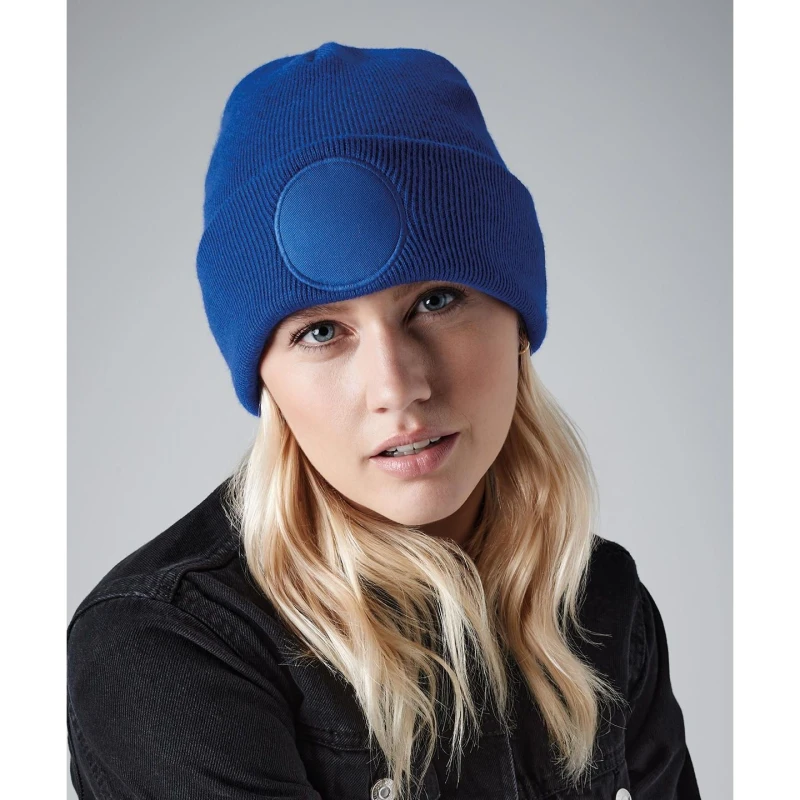 Image of Beechfield Beechfield Men Circular Patch Cuffed Beanie in Yellow Yellow One Size Male 5063574753692