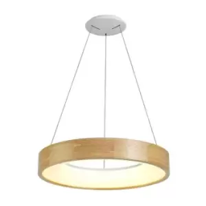 Image of Dimmable Ceiling Pendant 47cm Round 1 x 30W LED 3000K, 1595lm, Medium Oak, Matt White - Luminosa Lighting