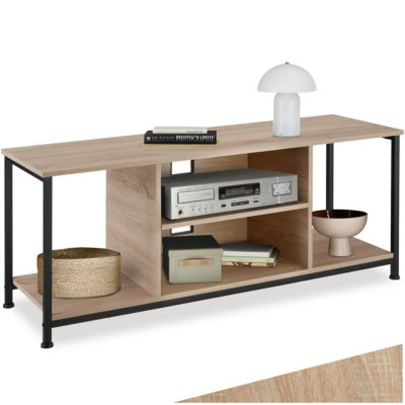 Image of Tectake TV Stand - Lowboard Cabinet With 4 Compartments, Adjustable Shelf 120 Cm - Industrial Wood Light, Oak Sonoma