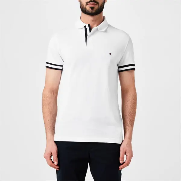 Image of Tommy Hilfiger Tommy Mono Cuff Polo Sn42 Short Sleeve Polos S White 54629001350