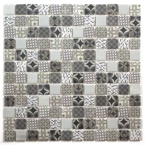 Casablanca White & blue Moroccan patterned Glass Mosaic tile (L)300mm (W)300mm