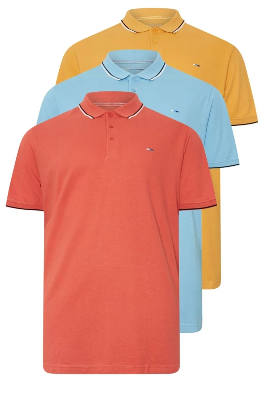 Image of BadRhino BadRhino Men 3 Pack Tipped Polo Shirts in Baby Blue Size: 3X-Large Baby Blue XXXL Male 5063111960453