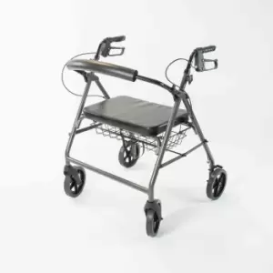 NRS Healthcare Heavy Duty Bariatric Aluminium 4 Wheel Rollator Walking Aid with Seat & Basket - Grey