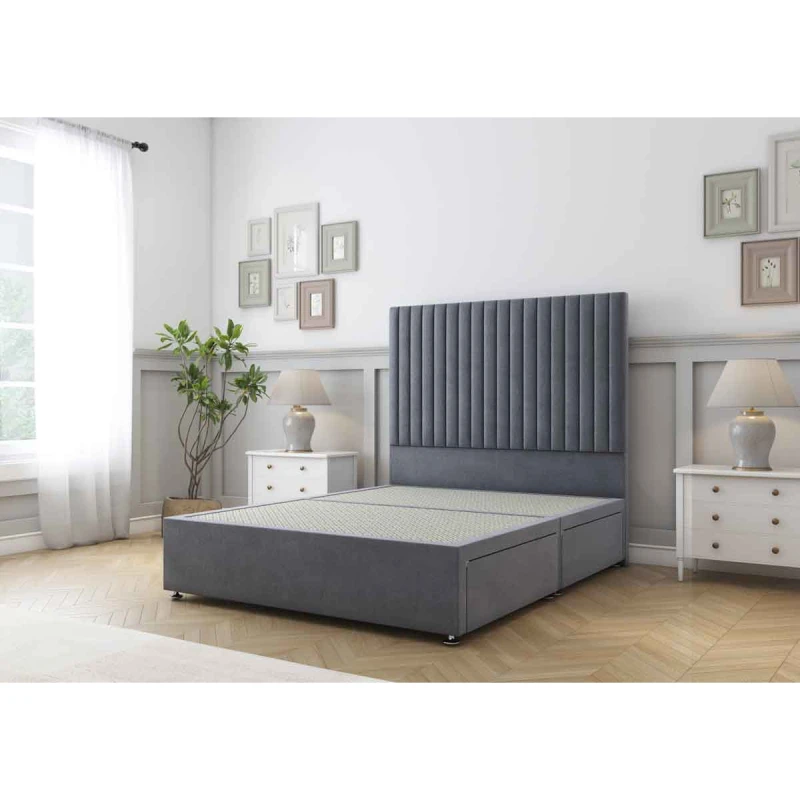 Image of Sloomy Manhattan Steel Plush Divan Bed Base No Drawers With 26" Strutted Headboard 2'6 Small Single
