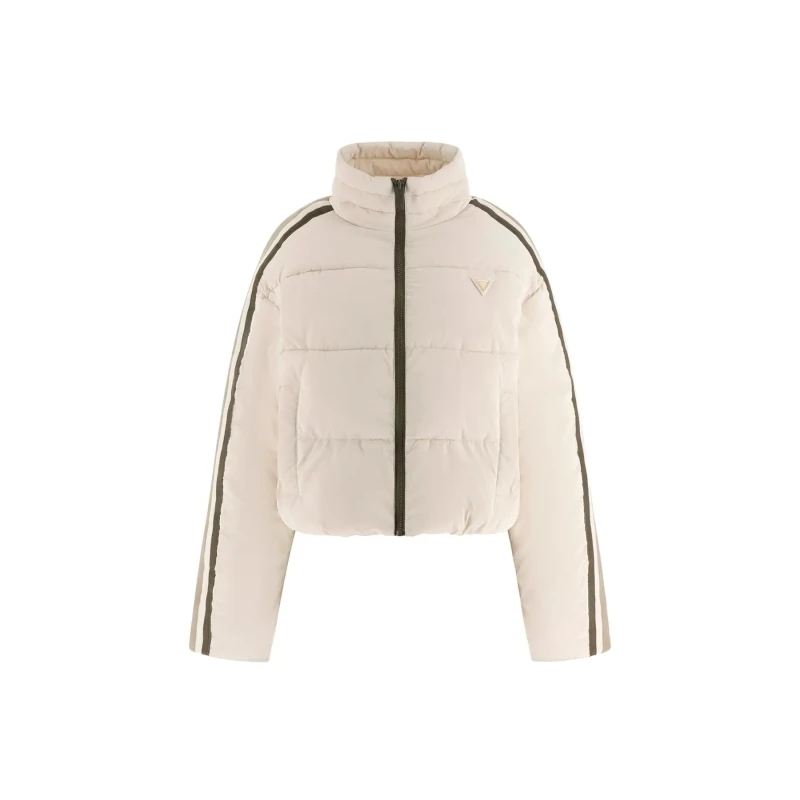 Image of Guess Womens contrasting stripe puffer jacket Guess Beige Female M
