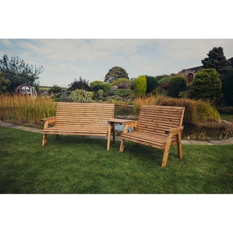 Image of Churnet Valley Garden Furniture Ltd Valley 5 Seat Set 1X2B 1X3B Angled Tray - Timber - Fully Assembled in Brown Brown Unisex