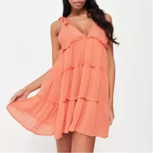 image of Missguided Tie Shoulder Beach Cover Up Mini Dress - Orange