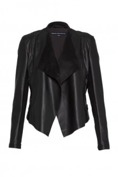Image of French Connection Stephanie Faux Leather Waterfall Jacket Black