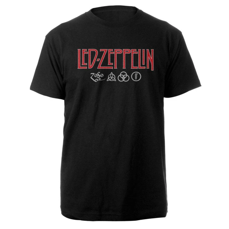 Image of Led Zeppelin LED Zeppelin Men Symbols Logo T-Shirt in Black Size: large Black L Male 5063238455047