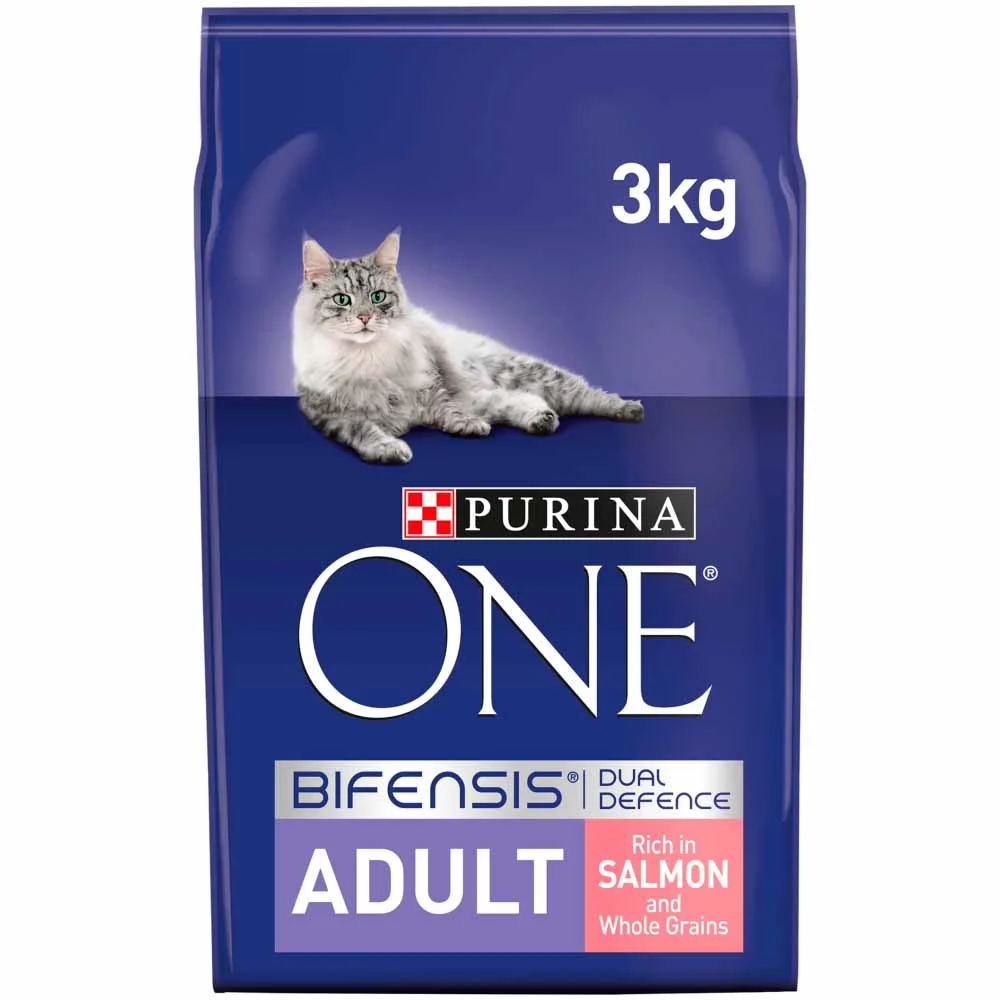 image of Purina One Adult Dry Cat Food Salmon and Whole Grains 3kg