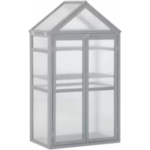 image of Outsunny 1.5x2.6ft Wood Cold Frame Greenhouse Indoor Outdoor Plant Growth Grey