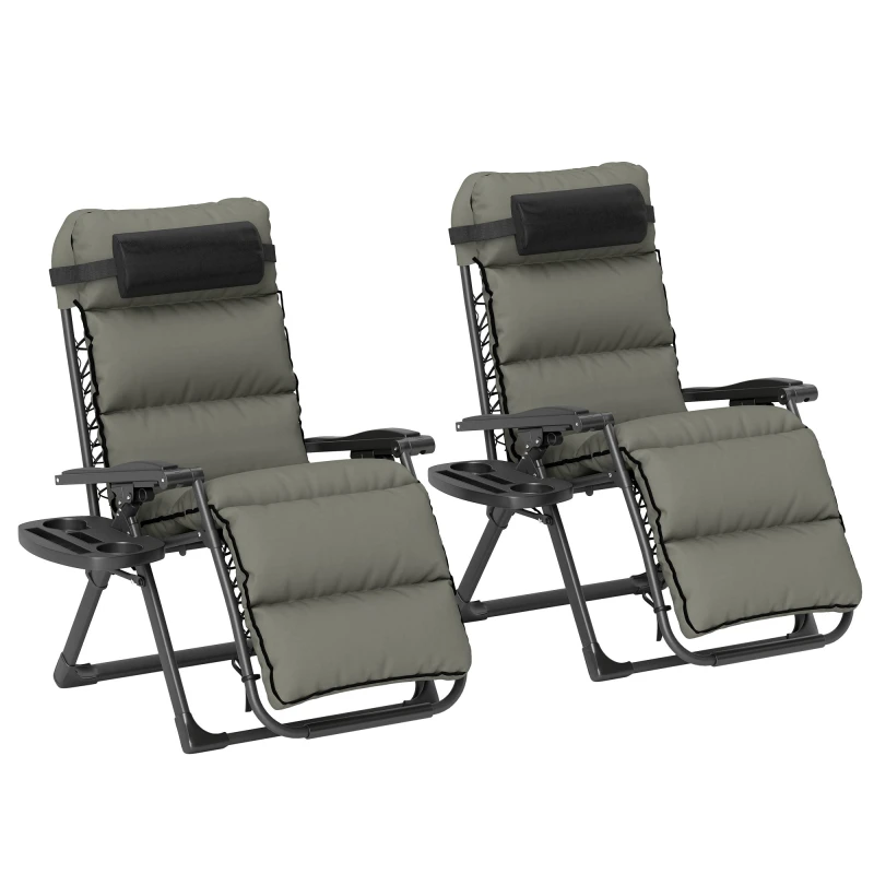 Image of Outsunny 2 Pieces Zero Gravity Chairs, Reclining Folding Sun Lounger, Grey Pale Grey