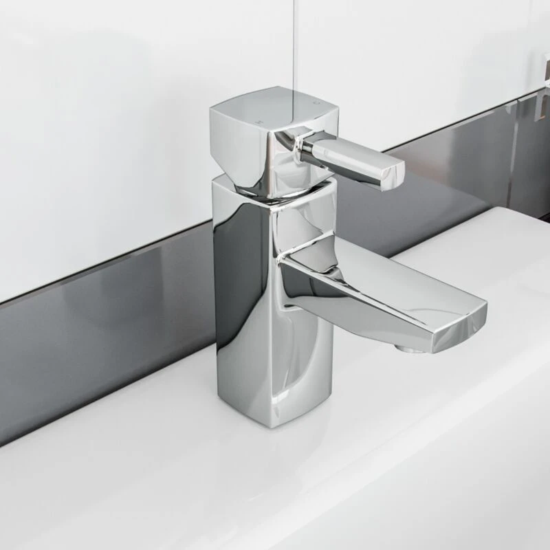 Image of NES HOME Nes Home - Boston Modern Chrome Bathroom Basin Sink Mono Mixer Tap & Waste 5802+WST