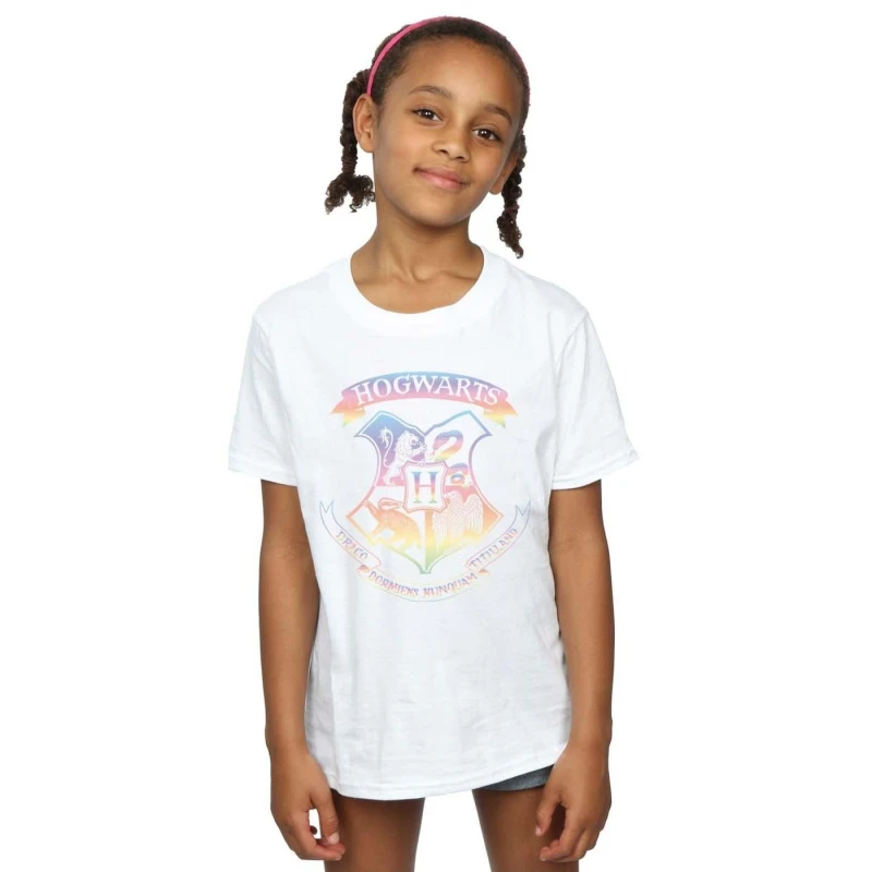 Image of Harry Potter Crest Pastel Cotton T-Shirt White female
