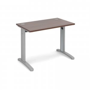 image of TR10 Straight Desk 1000mm x 600mm - Silver Frame Walnut Top