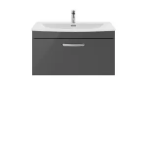 image of Nuie Athena 800 Wall Hung Single Drawer Vanity & Curved Basin - Gloss Grey