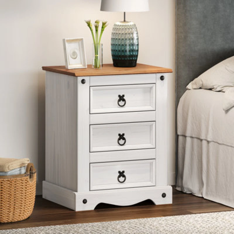 Image of Mercers Furniture Corona White Large 3 Drawer Bedside
