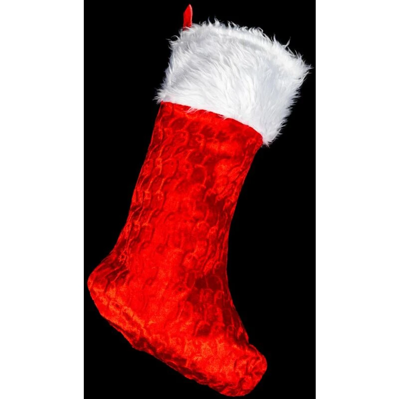 Image of Shatchi Large Traditional Father Christmas Deluxe Santa Stocking Velvet Fluffy Plush Sack for Kids Gift Bags Xmas Decorations Red