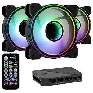 image of AeroCool MIRAGE12PRO, Pack of 3 Fans, 120 mm ARGB, RGB Hub, 6-Pin, Quiet MIRAGE12PRO