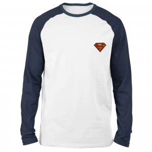 Image of DC Superman Unisex Long Sleeved Raglan T-Shirt - White/Navy - XL