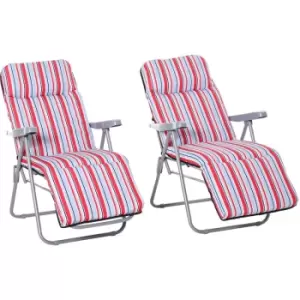 image of Set of 2 Adjustable Sun Lounger Recliner Reclining Seat Red and White - Outsunny