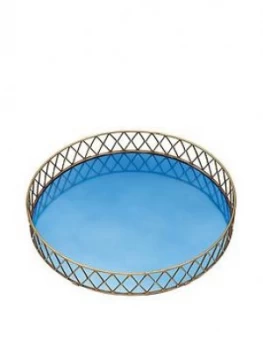 image of Barcraft Stainless Steel Blue And Brass Finish Drinks Tray