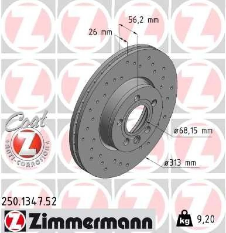 Image of ZIMMERMANN Brake disc ZIMMERMANN 250.1347.52