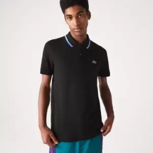 image of Mens Lacoste Regular Fit Striped Collar Cotton Petit Pique Polo Size 3 - S Black