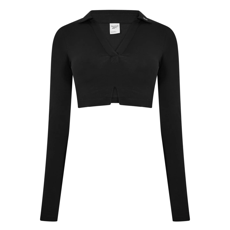 Image of Reebok Classics Long Sleeve Polo Shirt Top Womens - Black XS