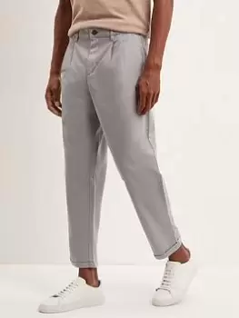 Image of Burton Menswear London Burton Tapered Pleat Front Trousers, Light Grey, Size 32, Inside Leg Regular, Men
