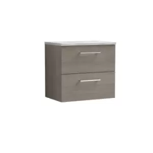 image of Nuie Arno 600mm Wall Hung 2 Drawer Vanity & Bellato Grey Laminate Top Solace Oak