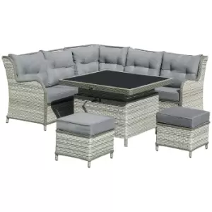 image of Outsunny 5-Seater Patio PE Rattan Sofa Set, Outdoor Wicker Sectional Conversation Aluminum Frame Furniture Set w/ Thick Padded Cushion, Grey