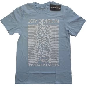Image of Joy Division - Unknown Pleasures White On Blue Unisex Large T-Shirt - Blue