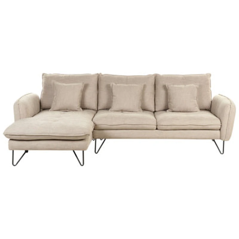 Image of Beliani Corner Sofa 3 Seater Sersan Chenille Beige Right Hand