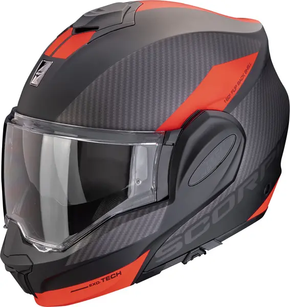 image of Scorpion EXO-Tech Evo Team Matt Black-Silver-Red Modular Helmet 2XL