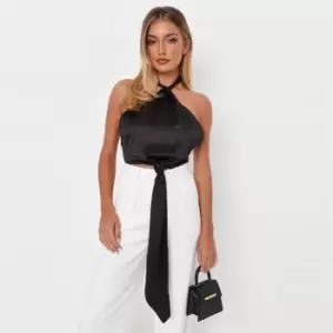 image of Missguided Halter Knot Crop Top - Black