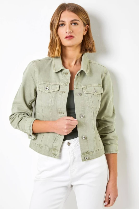 Image of Roman Classic Cotton Denim Jacket Dark Green