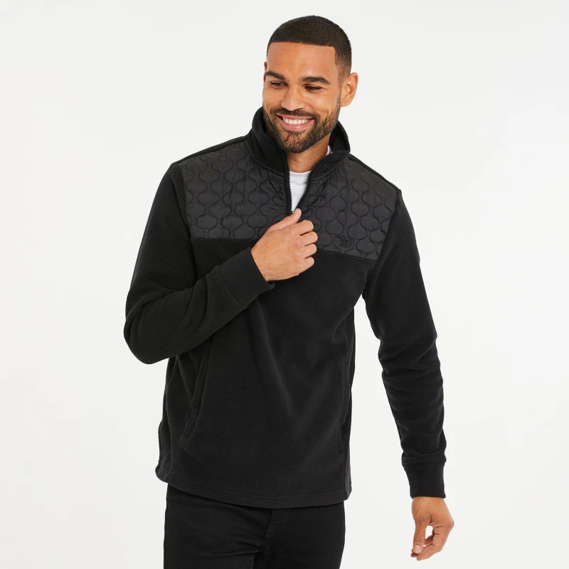 Image of Threadbare 'Pedro' Quarter Zip Quilted Fleece Jumper Black