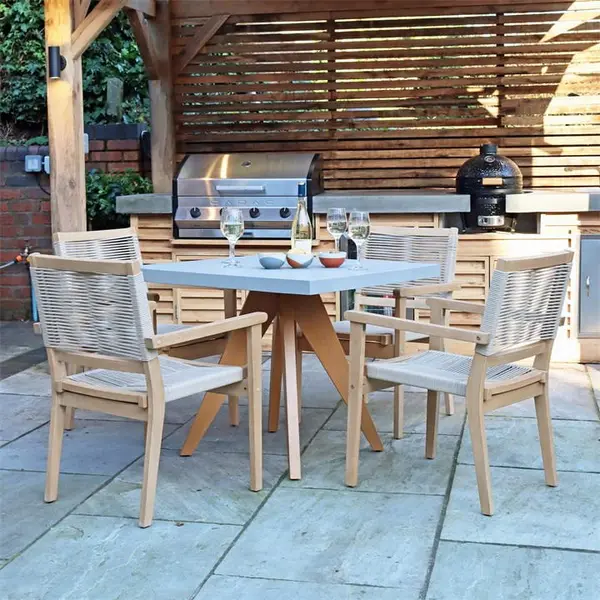 image of Royalcraft Luna 90cm Square table with 4 Stacking Chairs - Beige One Size