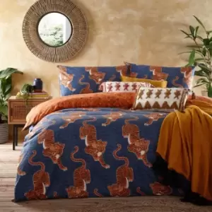 Image of Furn. Tibetan Tiger King Duvet Cover Set Cotton Blue
