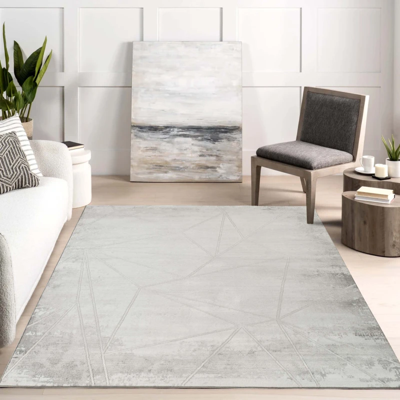 Image of Novu Modern Abstract Geometric Living Room Area Rug Metallic- Mirage Grey 160Cm X 230Cm