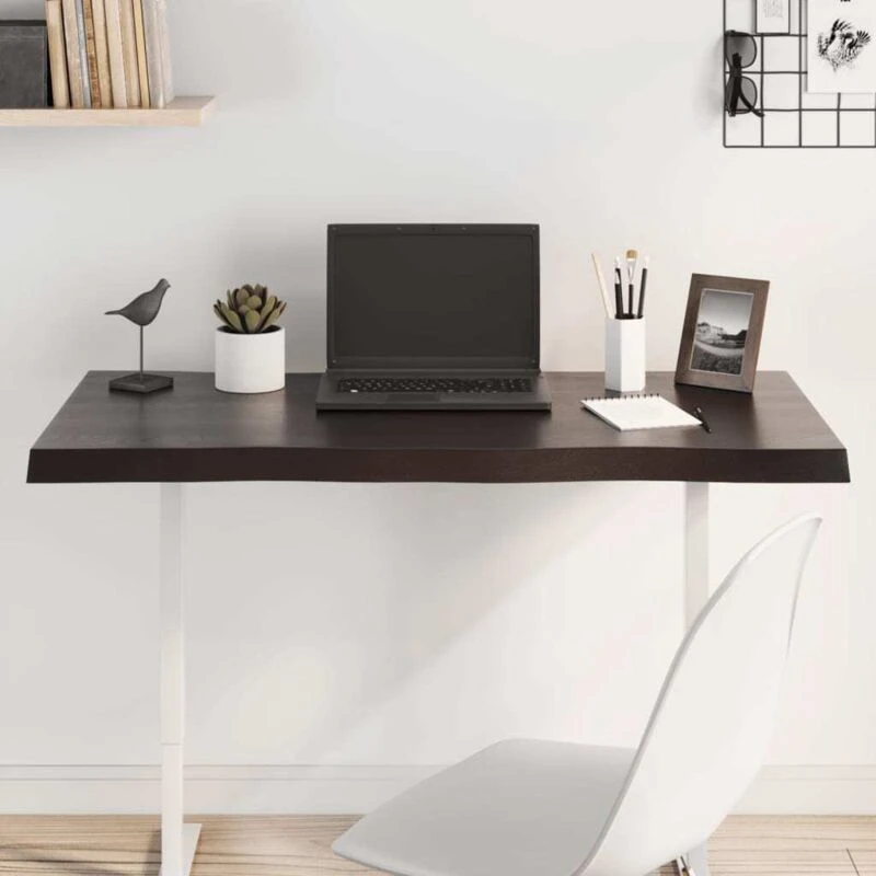 Image of Vidaxl Table Top Dark Grey 100X40X4cm Treated Solid Wood Oak Live Edge, Brown 364014