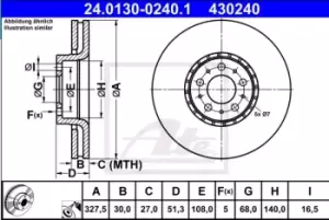 Image of ATE Brake disc VOLVO 24.0130-0240.1 31262489,31400893 Brake rotor,Brake discs,Brake rotors