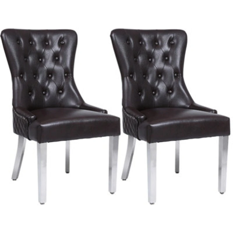 Image of Modernique Modernique A Pair (x2) Leather Aire High Back Dining Chairs with Chrome Legs in Brown Brown One Size Unisex 4673802633187