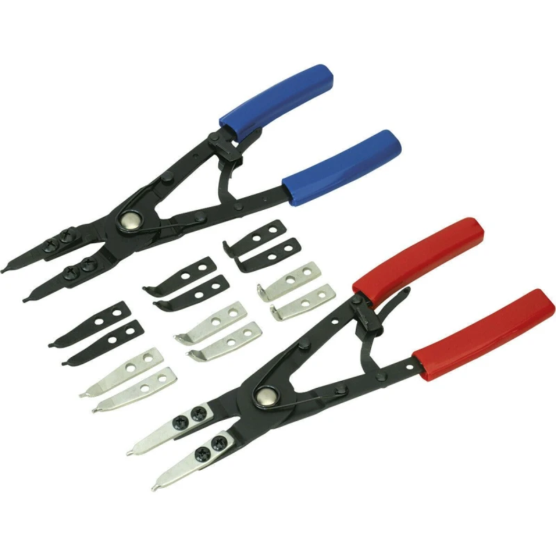 Image of Loops 265mm Circlip Pliers Set - Internal & External - Interchangeable Tips PVC Grip Multi