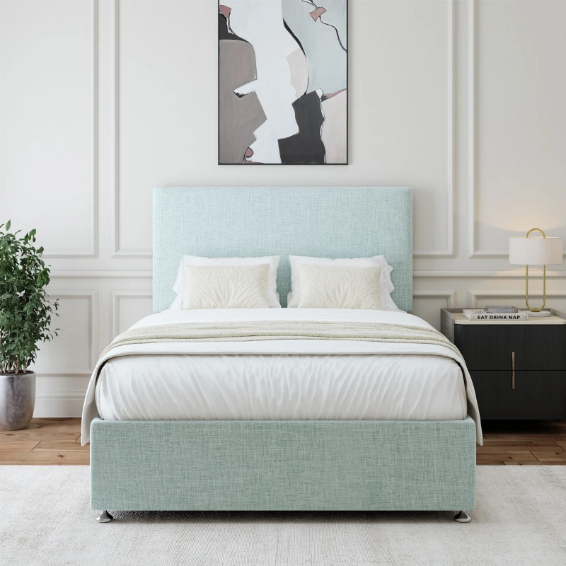 Image of Bedmaster Linen Divan Base & Plain Headboard in Light Brown Size: Small Double Light Brown Unisex Small Double