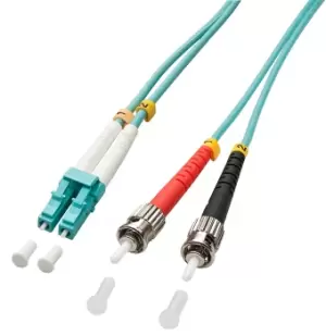 image of Lindy 15m OM3 LC - ST Duplex fibre optic cable Turquoise