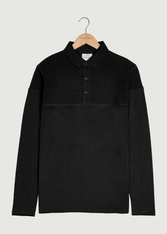 Image of Peter Werth Mens Chessum LS Polo Shirt in Black Size: Large Black Male L
