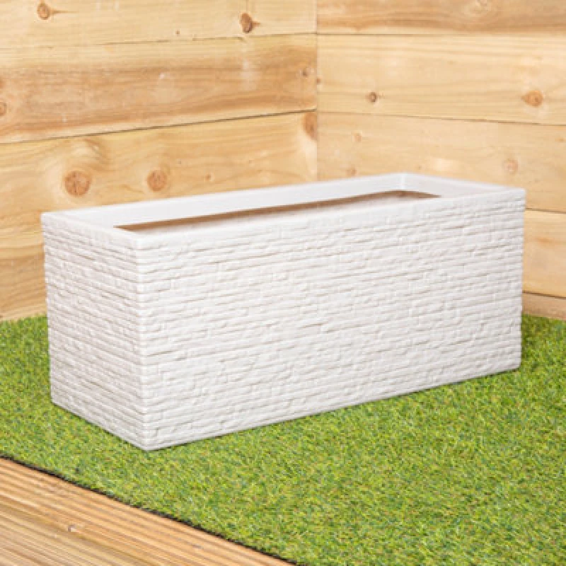Image of 25cm Stone Coloured Plastic Slate Effect Garden Patio Trough