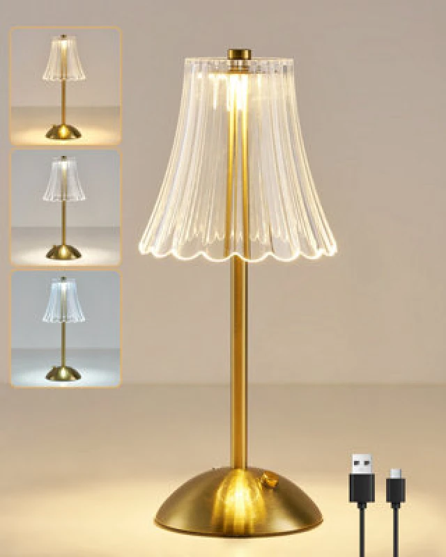 Image of Harper Living Rechargeable Table Lamp, Bedside Reading Light Polished Gold Finish, Cordless Touch Lamps, Bedroom, Living Room